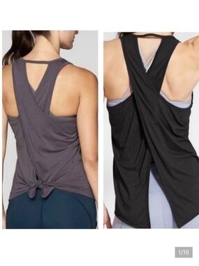Athleta Essence Tie Back Tank Tops Lot of 2 Black and Gray Size S
